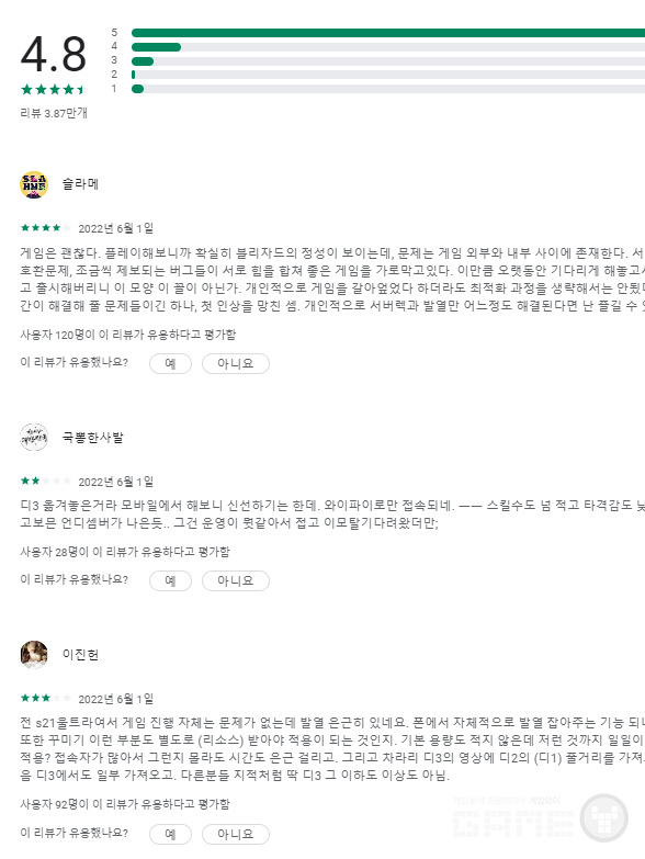 국내 이용자들의 '디아블로 이모탈' 평가