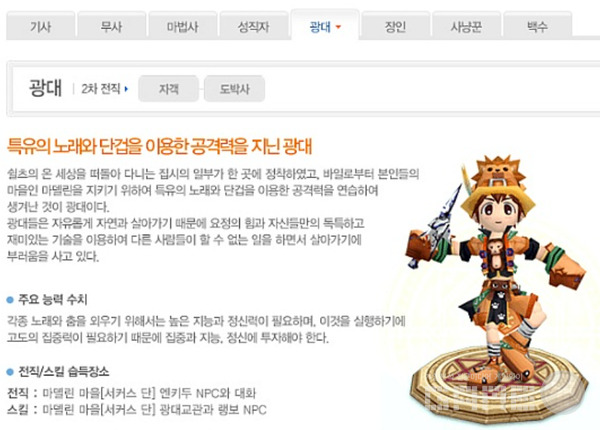 광대 직업은 씰 온라인에도 있던 직업이다