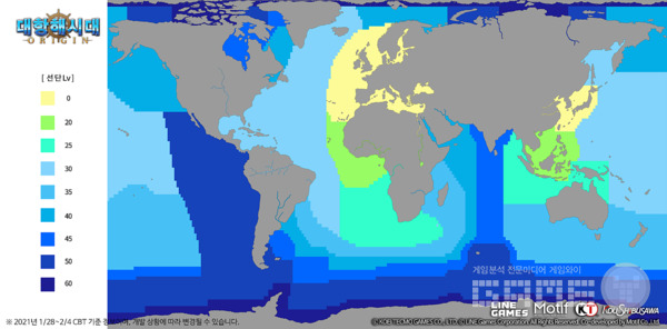 테스트 당시 공개됐던 레벨별 항해 가능 지역 /라인게임즈 