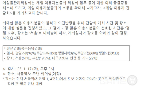 공지에서 확인한 투표 결과, 많은 사람들의 의문을 자아내는 결과가 나왔다 / 출처 게관위