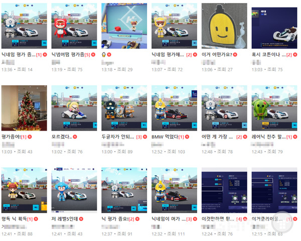 닉네임 궁금증이 폭발....'닉네임 평가 좀요' /네이버 카트라이더 드리프트 커뮤니티