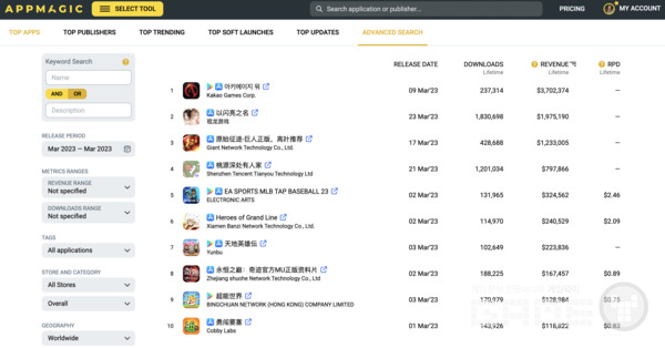 고급검색에서 '아키에이지워'가 보인다. /앱매직