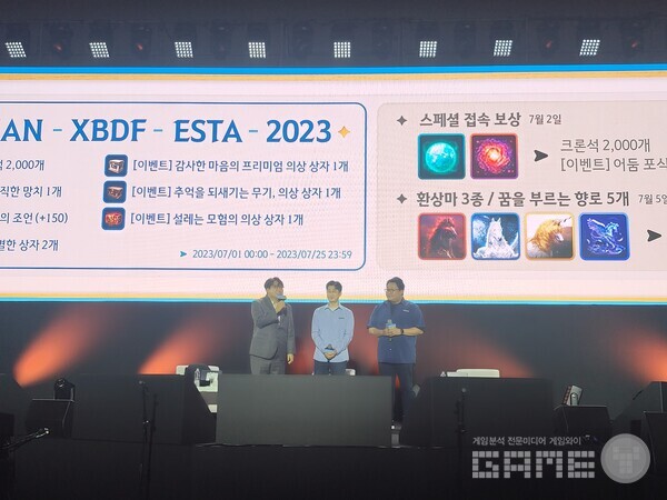 마지막에 이번 업데이트에 받을 수 있는 아이템을 보여주며, 검은사막 이용자들과 인사를 나눴다 / 게임와이 촬영