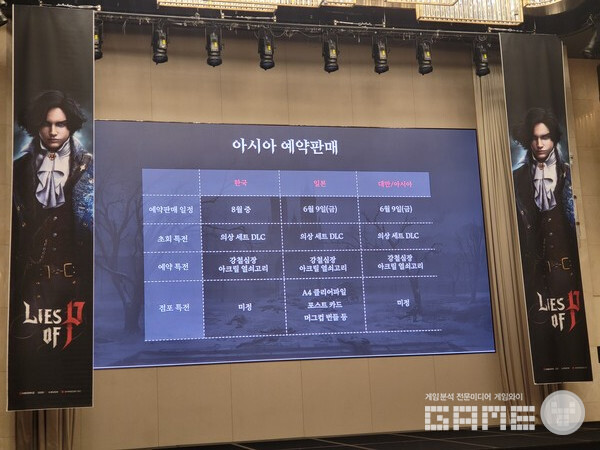 인터뷰에서 공개됐던 예약판 관련 정보. 특전의 경우는 모두 같으며 지역별로 다른 점포 특전이 준비될 예정이다 / 게임와이 촬영