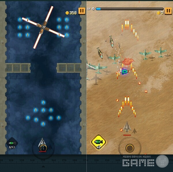  ‘스트라이커즈1945 RE’, 일일 미션(좌)과 도전모드(우) /컴투스