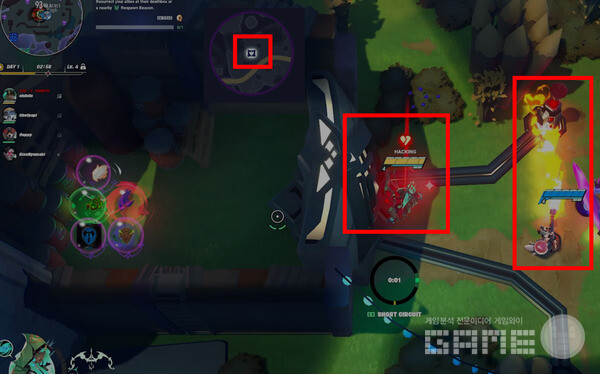 한 명이 해킹을 하는 동안 다른 이용자가 기둥을 파괴해야 한다. 슈퍼바이브 /게임와이 촬영