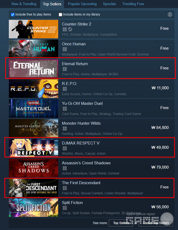 스팀 톱셀러 상위권을 장식한 한국 게임들