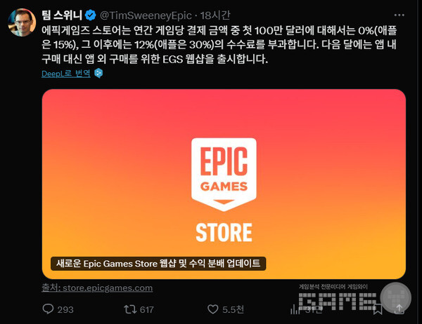 팀스위니 트위터에 올라온 100만 달러 수수료 제로 정책.