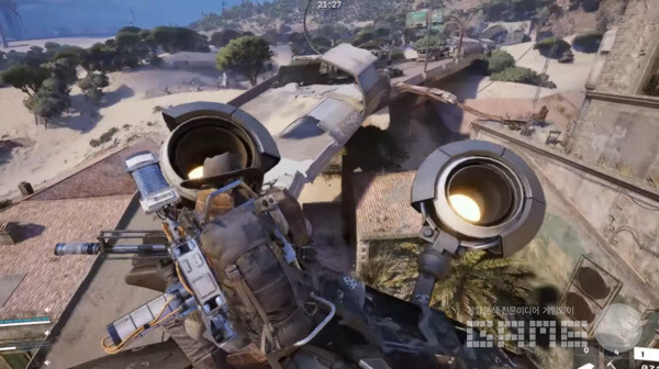 드론형 기계 ‘로켓티어’에 올라탄 ‘레이더’의 모습 / 넥슨