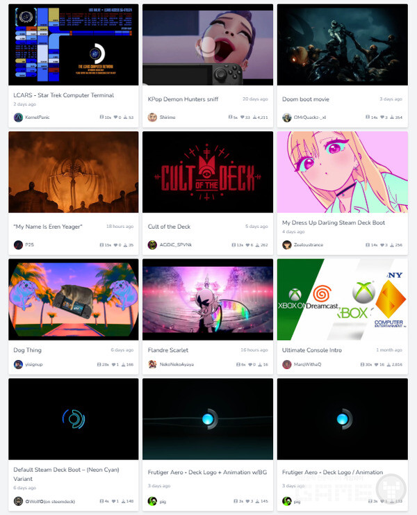 Steam Deck Repo는 스팀덱 사용자들이 부팅 영상을 커스터마이징할 수 있도록 다양한 영상을 제공하는 비공식 사이트다. 