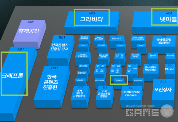 BTC 부스에는 크래프톤과그라비티, 네오위즈, 넷마블 등이 있다. 