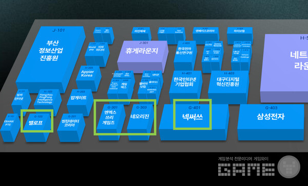 BTB 좌측에는 밸로프, 엔엑스쓰리게임즈, 네오리진, 넥써스 등이 보인다. 