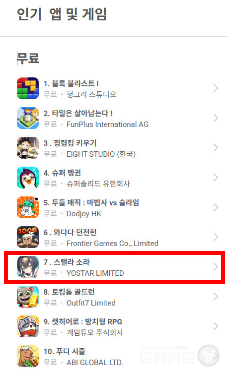 스텔라 소라가 애플 7위에 올랐다 /요스타