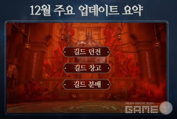12월에는 길드 던전, 길드 창고, 길드 분배 시스템이 추가된다. 